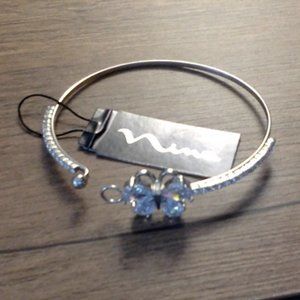 NINA Women's Mini Butterfly Bangle Bracelet Rhodium/White Cz One Size